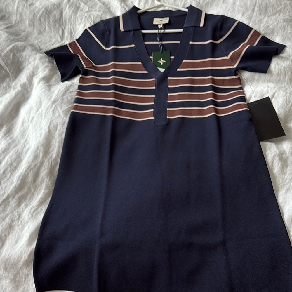 Tuckernuck Navy and Brown Striped Mini Dress